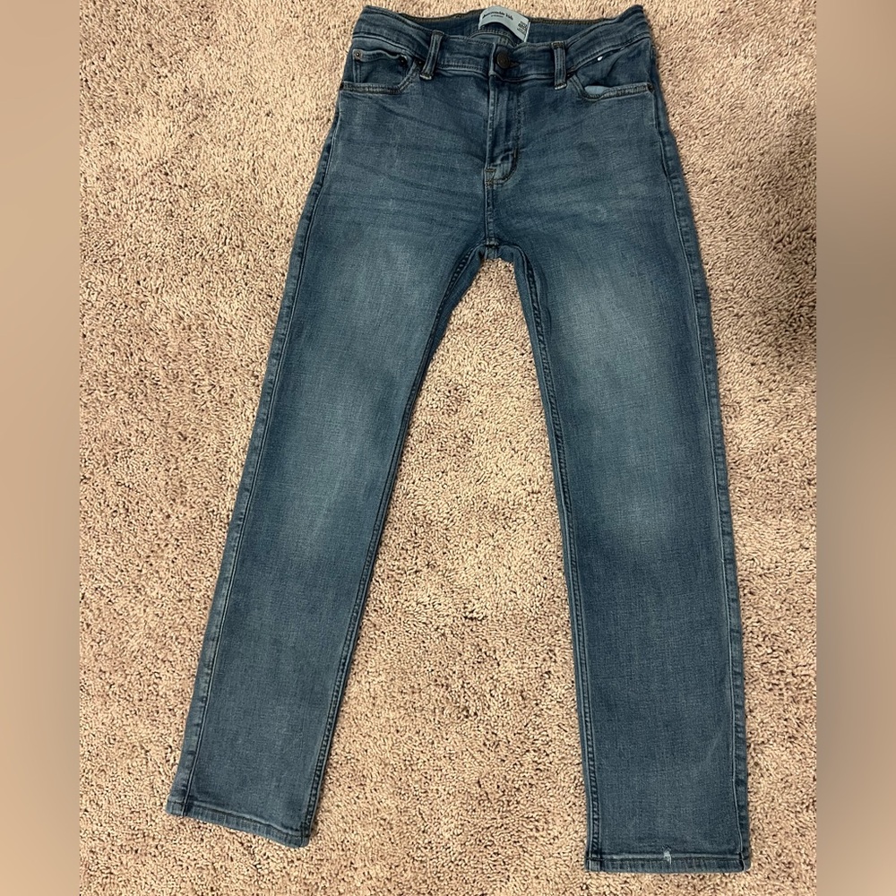 Abercrombie Kids Straight Jeans, Size 11/12, Dark Wash with Minor Flaw